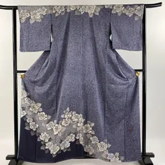 裄丈68cm 薄い紫地に城や松 訪問着セット 正絹 袷 作家 付下げ 身丈167.5cm 裄丈66cm M 袷 御所車 菊 刺繍 青灰色 正絹