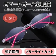 【+1.0～4.0 自動調節】遠近両用 スマートズーム レッド ピントグラス 男女 40代・50代・60代 人気 ブルーライトカット機能付 CH017