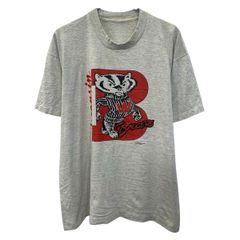 WISCONSIN 半袖 プリントTシャツ M～ グレー ウィスコンシン プルオーバー バッキーくん 90's 90年代 古着卸 アメリカ仕入 a706-6109