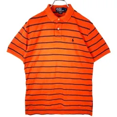 ポロバイラルフローレンPolo by Ralph Lauren半袖ポロシャツポニーロゴ刺繍ボーダーオレンジ紺ネイビーvintageヴィンテージ41213