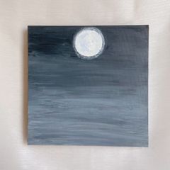 優しい夜✴︎絵画　アクリル画　月　空　夜中　満月　キャンバス画　静寂　儚い　アート
