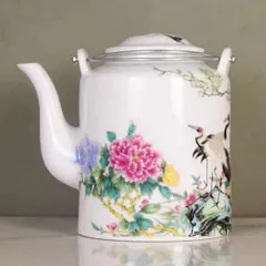 粉彩富貴吉祥図提梁壺 茶壺 茶道具 景徳鎮 陶磁器 装飾品 工芸品