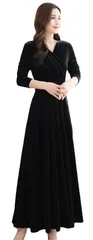 【新着商品】[ＺＨＯＮＧＪＵＥ] ワンピース レディース ロングワンピース 長袖 カシュクール Vネック ベルベット きれいめ ドレス 結婚式 フォーマル エレガント パーティードレス 大きいサイズ
