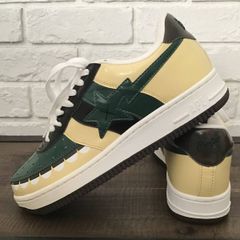 KAWS CHOMPERS BAPE STA エナメル スニーカー 27.5cm Green Beige a bathing ape BAPESTA Shoes カウズ エイプ ベイプ ベイプスタ