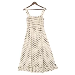 ZARA ザラ 春夏 現行タグ★ 麻 リネン混 ドット総柄 ミディー フレア キャミソール ワンピース Sz.M レディース