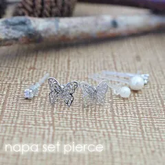 ピアス レディース 樹脂ポスト 金属アレルギー対応 ノンアレルギー 豪華6点セット ポリプロピレン製 キュービックジルコニアペア 立体的な透かしバタフライ 蝶々 パール シルバー ピンクゴールド メール便 送料無料 秋冬 大人気