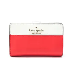 ケイトスペード Kate Spade ステイシー レザー PVC WLR00124 二つ折り財布 札入れ カードケース レディース レッド / ネイビー / ホワイト 中古 mak25023