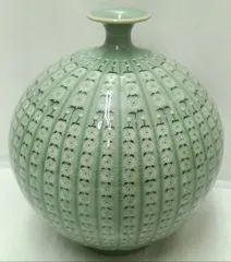 半分の値段販売 古岩陶芸研究所 金興福作 花瓶 特大 高麗青磁壺 花瓶