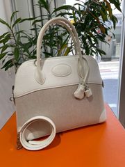 【美品】HERMES エルメス ボリード 31 トリヨンクレマンス×トワルアッシュ ホワイト×ナチュラル シルバー金具 J刻印□ コンビ 中古 ハンドバッグ ショルダーバッグ 2WAYバッグ レディース 女性用 ブランド 本革 レザー カーフ 白 レア バック