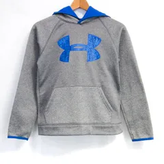 アンダーアーマー パーカー トップス プルオーバー コールドギア 裏起毛 キッズ 男の子用 YLGサイズ グレー×青 UNDER ARMOUR 【中古】