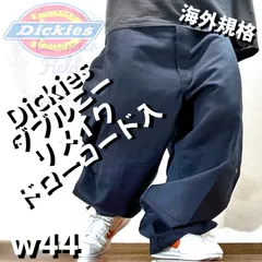 Dickies 改造ドローコード入ダブルニーワークパンツリメイク極太ルーズディッキーズ大きいサイズ紺色ネイビーレアワンポイントロゴアメリカ古着