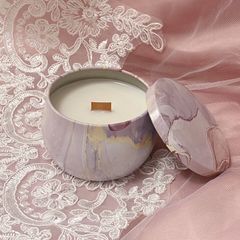ソイキャンドル 無香料 木芯 缶 ピンクマーブル