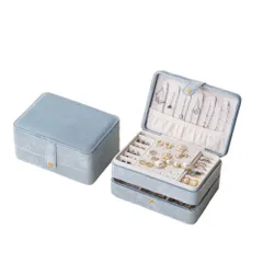 ☆ Bタイプ×グレーブルー ☆ ジュエリーボックス 2段式携帯用 pmykc04  アクセサリー 収納 ジュエリーケース  2段式 小物入れ ボックス 宝石箱 軽量 収納ケース 持ち運び 携帯 大容量 かわいい BOX リング ネックレス おしゃれ 旅行