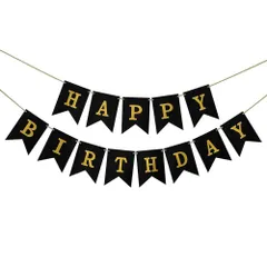 【特価商品】フラッグ 壁 BIRTHDAY HAPPY サプライズ バースデーガーランド パーティ ガーランド 飾り付け (HAPPY 飾り BIRTHDAY-黒) 誕生日