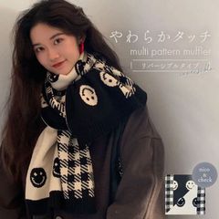 ストール マフラー スマイル ニコちゃん ブラック 韓国ファッション 秋冬