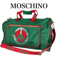 m08 MOSCHINO モスキーノ ボストンバッグ 旅行鞄 ヴィンテージ ナイロン ピースマーク グリーン レッド