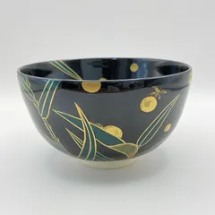 茶道具 黒仁清秋草茶碗 共箱 美品(K-A503) 茶道具 黒仁清秋草茶碗 共箱 美品(K-A503)