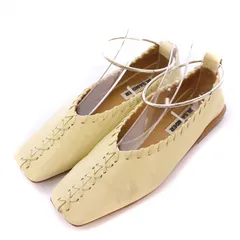 ジルサンダー JIL SANDER パンプス スクエアトゥ ローヒール レザー アンクルストラップ 編み込み 35 アイボリー /BBのサムネイル