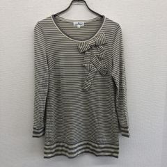 "【Courreges】クレージュ  "　灰色系　38　長袖ワンピース　ボーダー　リボン　カジュアル