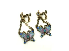 ■極美品■ ANNASUI アナスイ バタフライ ネジ式 イヤリング アクセサリー レディース ゴールド系×ブルー系 DG8953