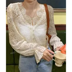 【新品未使用】花柄レースブラウス 韓国風シアートップス lsjx44