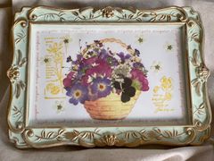 押し花アート　インテリアアート　クラフト雑貨　ありがとう花籠　花　フラワー　ドライフラワー　プレゼント　入院　お見舞い　老人ホーム　トレフルブラン押し花