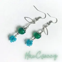 内なる調和♡グリーンアゲートとビーズボールのピアス