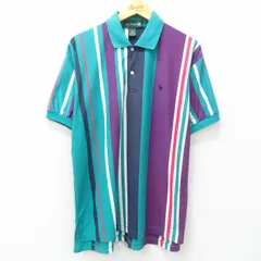 XL/古着 半袖 ポロ シャツ メンズ 90s 青緑他 ストライプ 25may20 中古 トップス