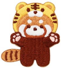 ワッペン レッサーパンダ かわいい刺繍パッチ アイロン接着 説明書（日本語）付き 虎（トラ）