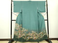 平和屋着物▽本塩沢 単衣 110亀甲 流水文 正絹 逸品 CAAV8915gh