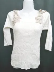 ◇ ⊂ 31 Sons de mode トランテアン ソン ドゥ モード リブニット 五分袖 カットソー サイズ36 アイボリー系 レディース P  【1407100015962】