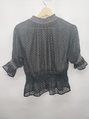 ◇ MAJESTIC LEGON 水玉 ドット ハイネック シアー 七分袖 ブラウス カットソー サイズS ブラック レディース P  【1407260007135】