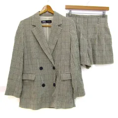 ザラ スーツ セットアップ ストレッチ 上下セット 黒 レディース USA XSサイズ ブラック系×ベージュ系 ZARA 【中古】