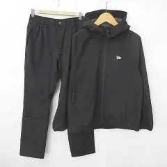 ニューエラ NEW ERA ゴルフ レインウェア セットアップ 上下セット ジャケット パンツ ジップアップ フード ロゴ プリント 撥水 裏メッシュ 黒 ブラック MEDIUM
