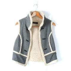 ザラベーシック ベスト アウター ジャケット ボア ダッフル ウール混 レディース Mサイズ ネイビー ベージュ ZARA BASIC 【中古】