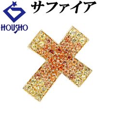 サファイア ペンダントトップ K18イエローゴールド クロス 十字 パヴェ  