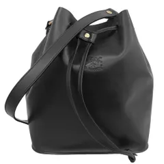 タグ付超美品 イルビゾンテ IL BISONTE 2016年 54152308311 レザー ドローストリング ショルダー クロスボディバッグ 黒 ユニセックス 定価71200円