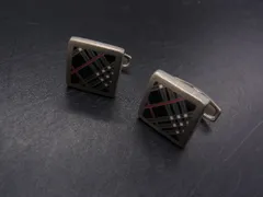BURBERRY バーバリー チェック柄 カフスボタン カフリンクス アクセサリー メンズ シルバー系×ブラック系 DH2590 冠婚葬祭 結婚式 葬式