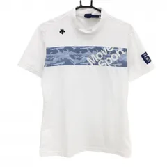 【超美品】デサントゴルフ 半袖ハイネックシャツ 白×ブルー系 胸元カモフラ ロゴ刺しゅう 中田英寿 メンズ M ゴルフウェア DESCENTE