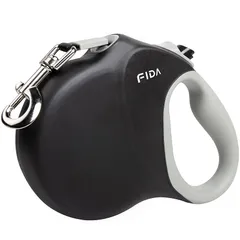 Fida 犬 リード 犬用 8m伸縮りード 自動巻き取り式 ロングリード ナイロン製テープ 片手ブレーキ 中型犬 大型犬適応 夜間反射 お散歩 (長さ8ｍ, ブラック)