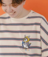 ScoLar Parity（スカラーパリティ）ペン五郎刺繍ボーダーロングスリーブTシャツ　アイボリー、ブラック、グリーン　351122