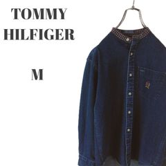 TOMMY HILFIGER トミーヒルフィガー 旧タグ ノーカラー デニムシャツ 刺繍入り胸ポケット付き メンズ Mサイズ