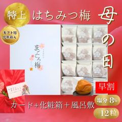 超早割り　待望の再販！！　母の日ギフト　プレゼント　メッセージカード&風呂敷&カーネション&化粧箱付き　送料無料　完熟紀州南高梅　特上はちみつ梅干し　安全安心の産地直送　和歌山県産　うめぼし　宅配便　１２粒　個包装　免疫力アップ　風邪 和歌山　塩分８％