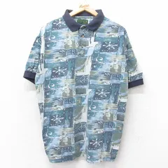 L/古着 アロー 半袖 ポロ シャツ メンズ 90s 総柄 薄紺他 ネイビー 25aug27 中古 トップスのサムネイル