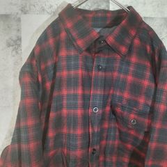 ビンテージネルシャツ☆　長袖　USA古着　ブラック×レッド　チェック　L　C21