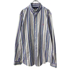RALPH LAUREN 長袖 ストライプシャツ XL ホワイト ブルー ピンク ラルフローレン 00's ボタンダウン 古着卸 アメリカ仕入 a705-6187