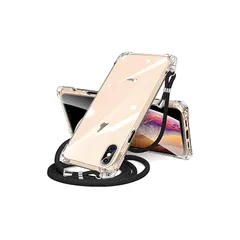 iPhone XS Max 用 ケース クリア ショルダー iphone xs max 用 スマホケース アイフォンXSMax カバー 肩掛け 斜めかけ 縄掛けケース 透明 TPU 薄型 軽量 耐衝撃 紐付き 斜めがけ 織りストラップ付き ネックストラップ 1