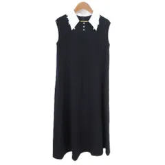 美品 24SS Rene ルネ レース付きホワイトカラー パール装飾 ノースリーブロングドレス ワンピース 5427020 サイズ34 ネイビー レディース 古着 中古 USED