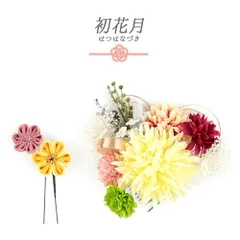 髪飾り 成人式 水引 つまみ細工 振袖 袴 花 2点セット ちりめん 白 赤紫 緑 黄色 ピンク ゴールド 菊 かすみそう 組紐 リーフ No.12-0417