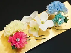 髪飾り 成人式 水色 振袖 袴 花 白 ピンク 大きい 小さい 3点セット 着物 和装 Uピン 大人 かわいい 日本製 おしゃれ 結婚式 卒 No.9-4078